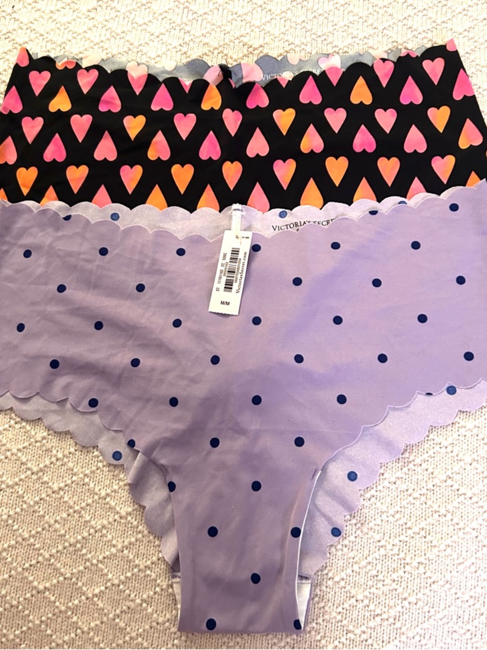 Victoria's Secret scallop edge cheeky Lavender Polka Dot and black w ❤️🩷🧡💛